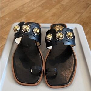 Brand New Vince Camuto Elegant Black Sandals with Gold Accents